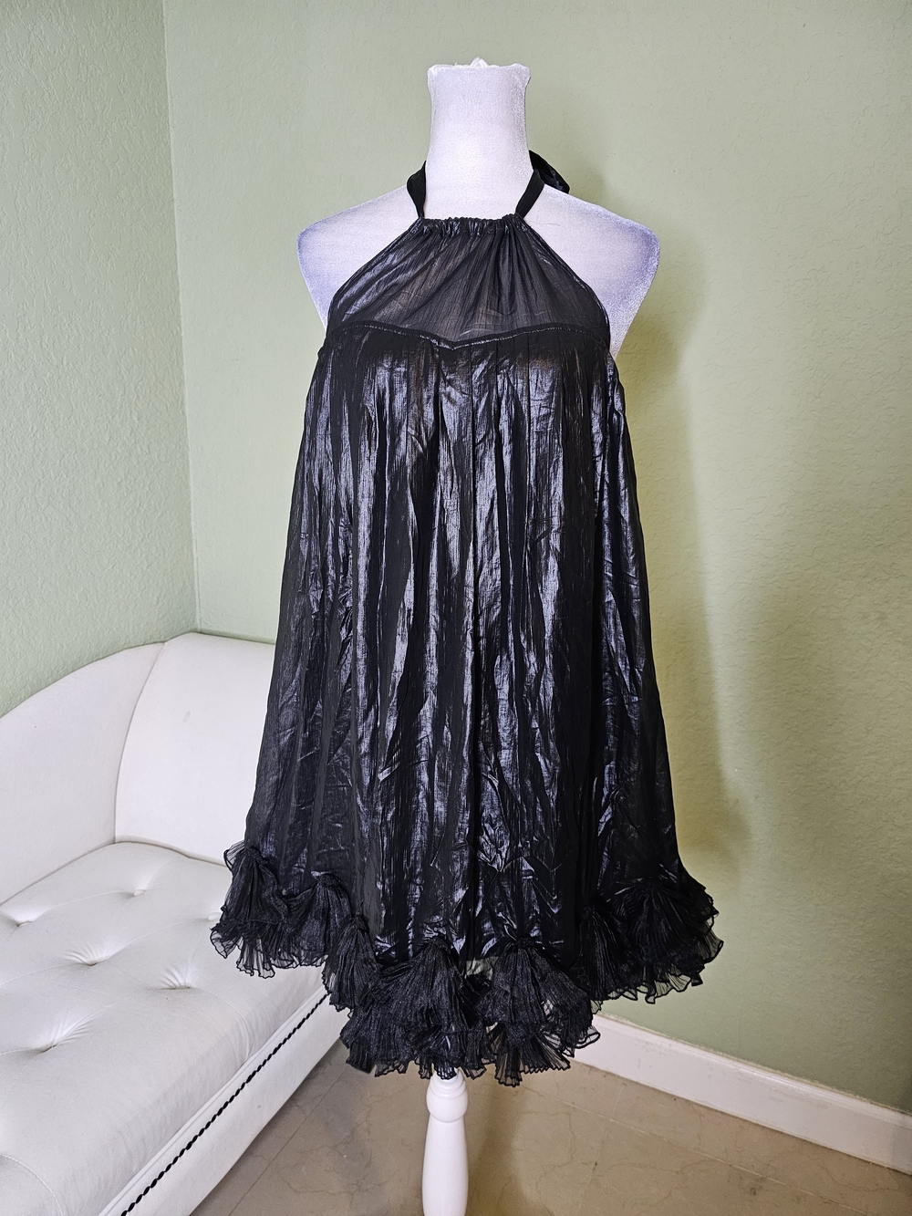 Bebe Sheer Black Halter Babydoll Tent Dress